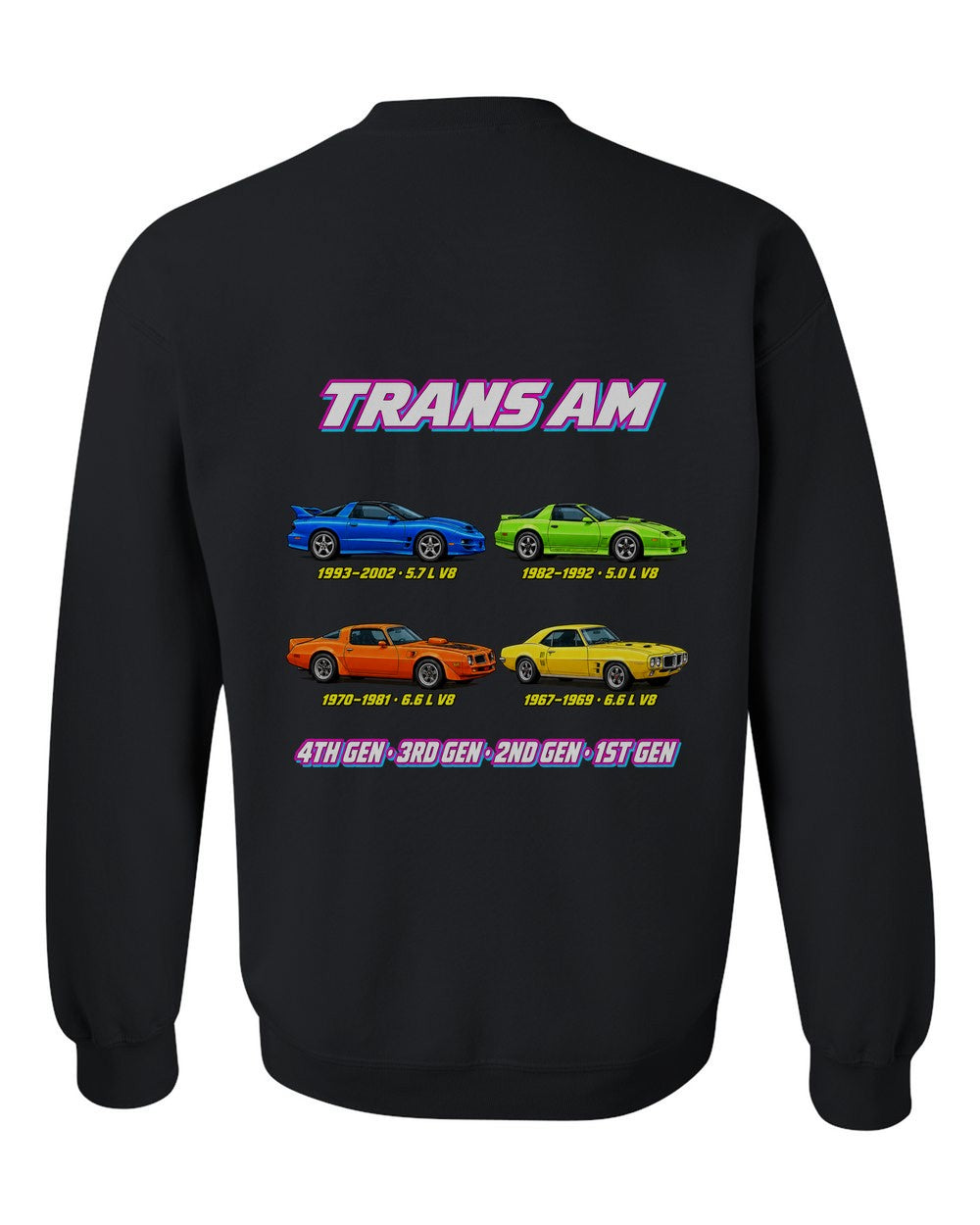 Pontiac Trans Am evolution poster black crewneck back view with the design