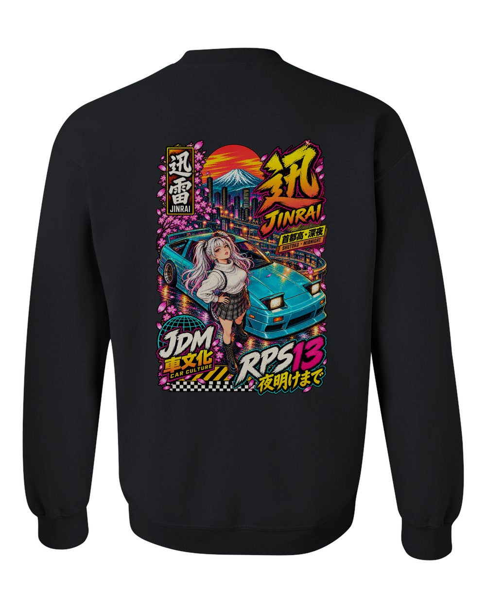 JINRAI RPS13 full-back artwork black crewneck back view with the design