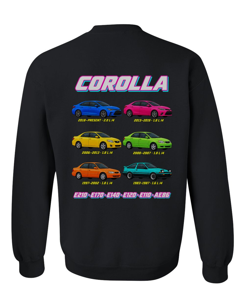 Toyota Corolla evolution poster black crewneck back view with the design