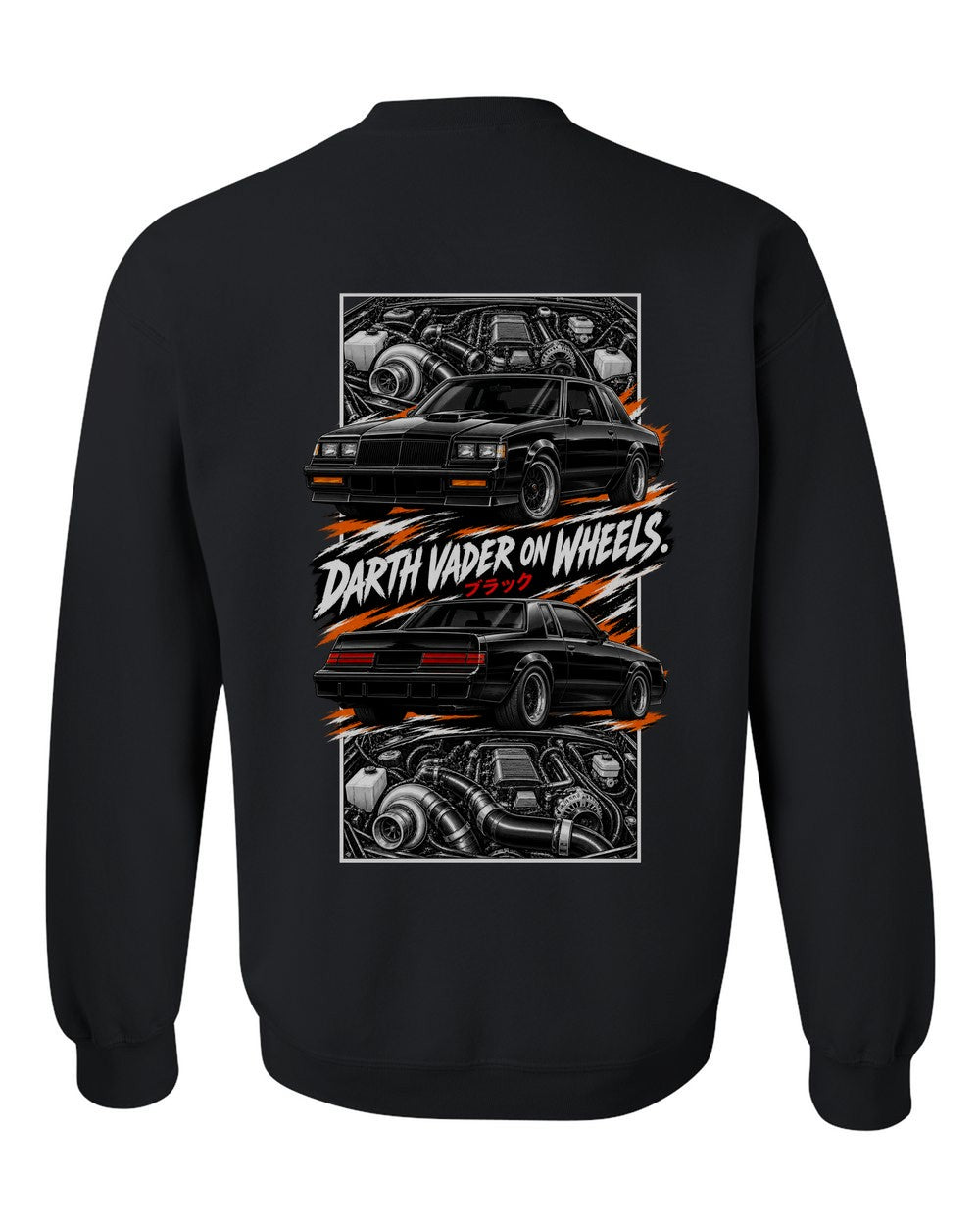 Buick Grand National torn poster black crewneck back view with the design