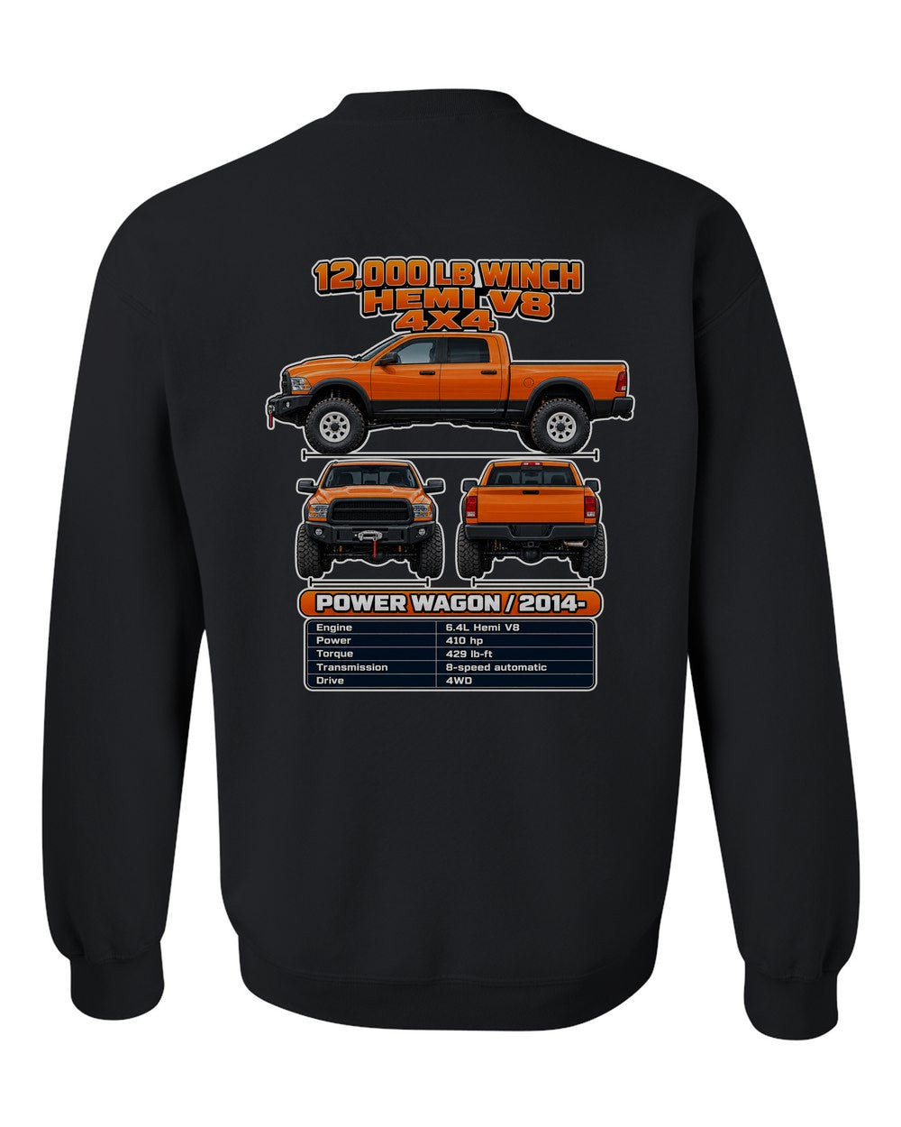 RAM Power Wagon spec sheet black crewneck back view with the design