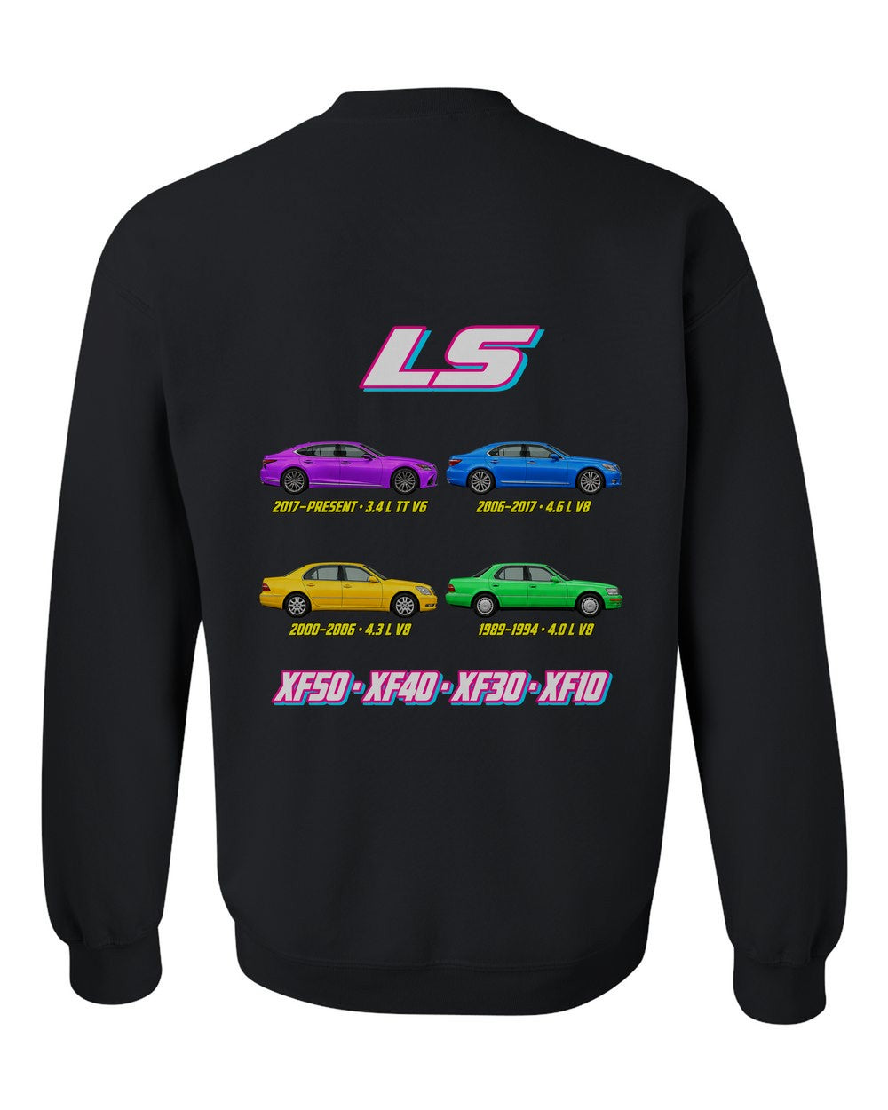Lexus LS evolution poster black crewneck back view with the design