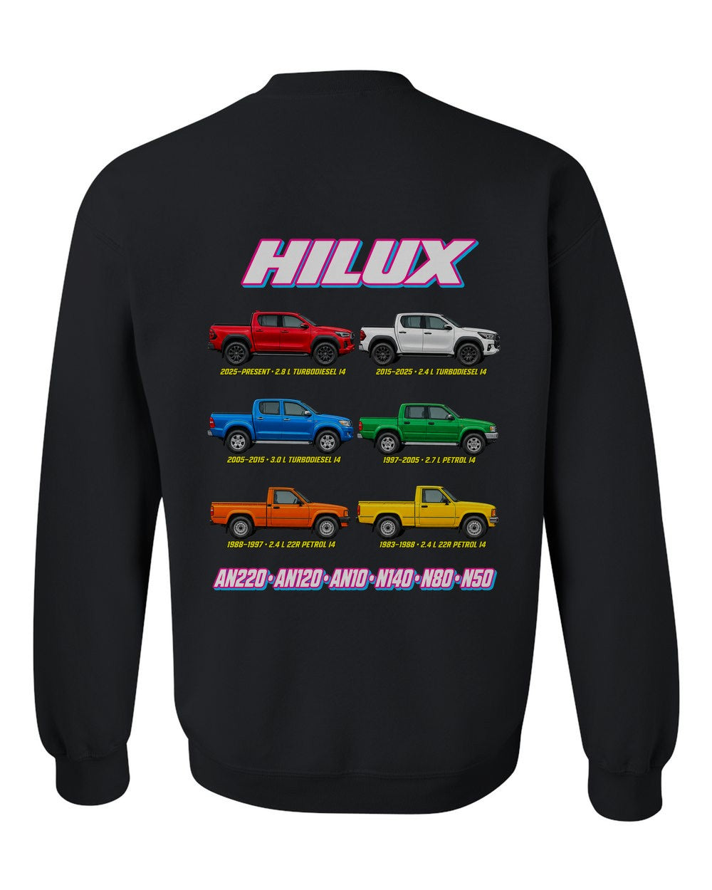 Toyota Hilux evolution poster black crewneck back view with the design