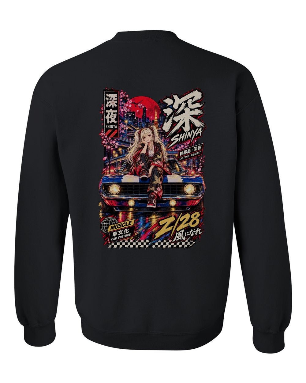 SHINYA Z/28 full-back artwork black crewneck back view with the design