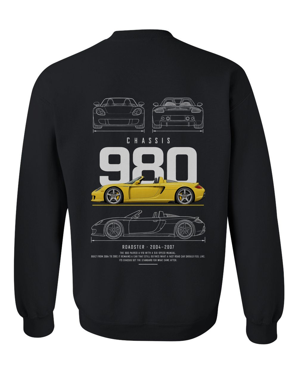 980 full-back artwork black crewneck back view with the design