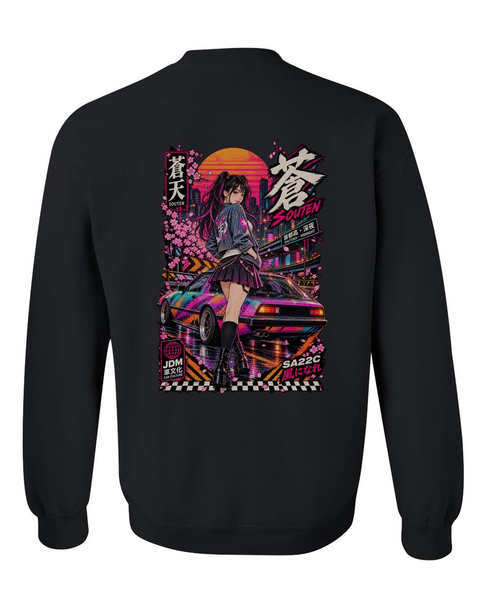 SOUTEN SA22C full-back artwork black crewneck back view with the design