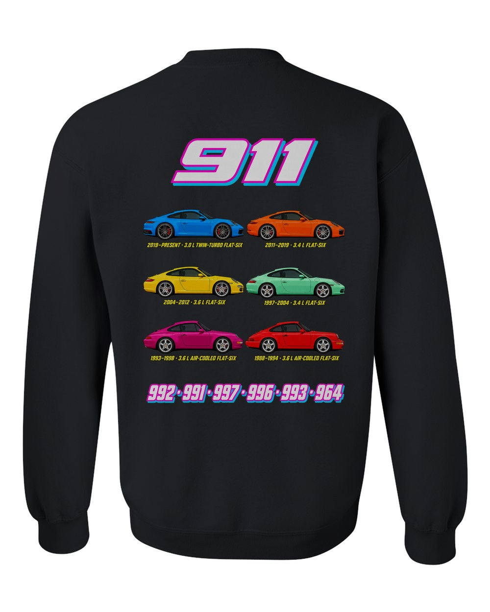 911 evolution poster black crewneck back view with the design