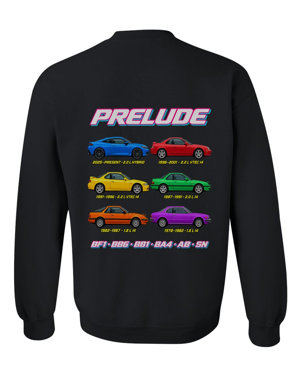 Honda Prelude evolution poster black crewneck back view with the design
