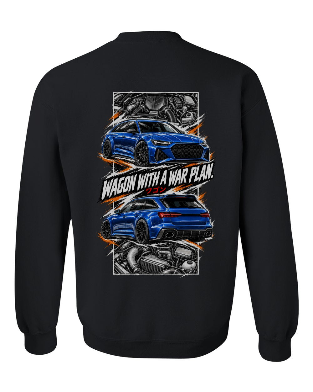 Audi Rs6 torn poster black crewneck back view with the design