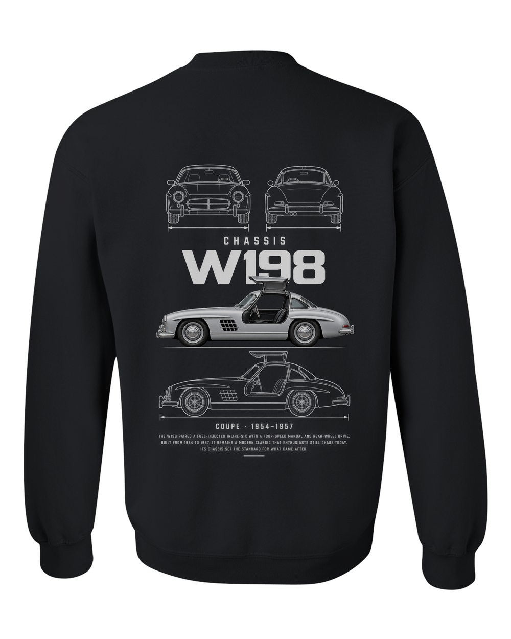 W198 full-back artwork black crewneck back view with the design