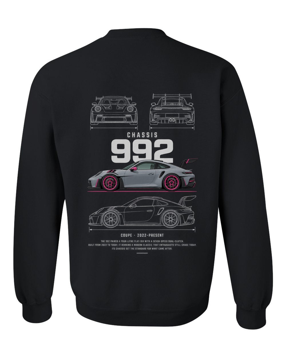 992 full-back artwork black crewneck back view with the design
