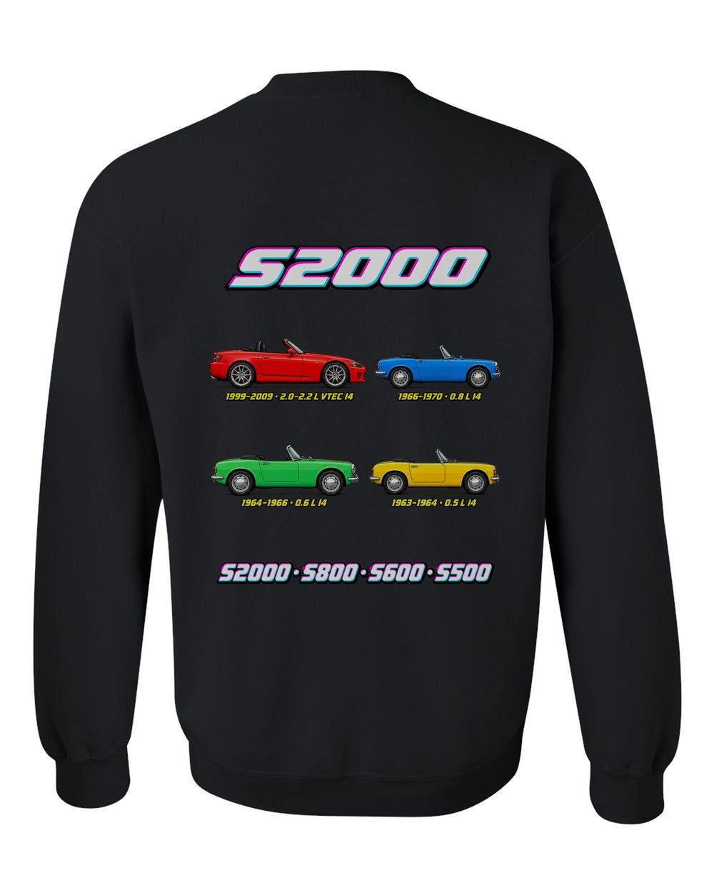 Honda S2000 evolution poster black crewneck back view with the design