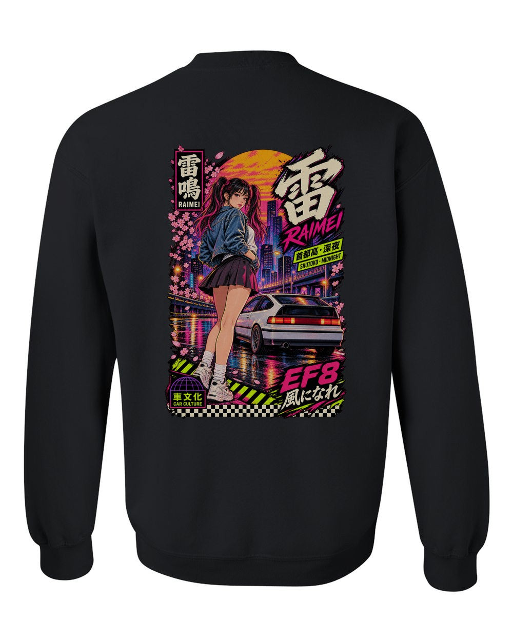 RAIMEI EF8 full-back artwork black crewneck back view with the design