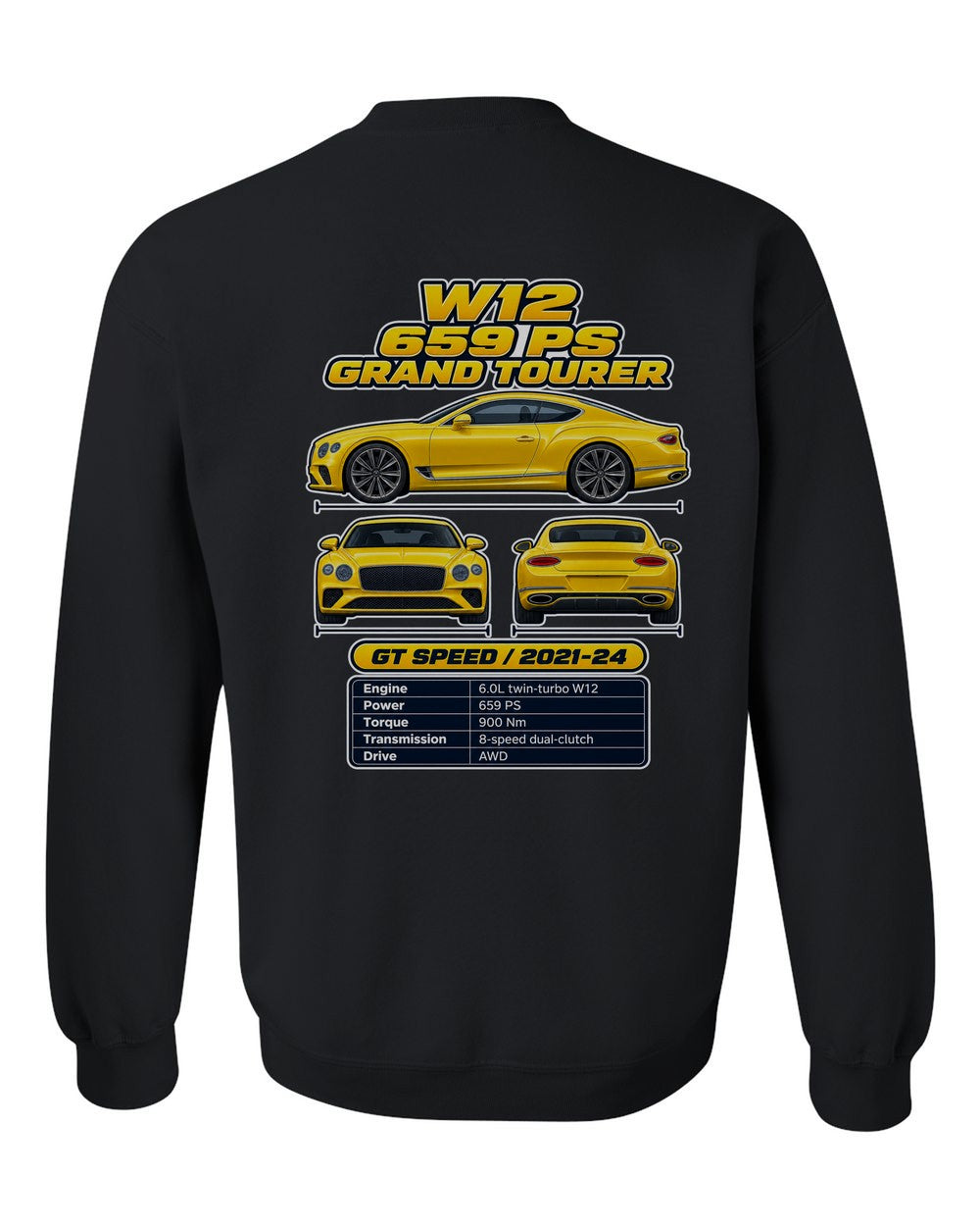 Bentley Continental Gt Speed spec sheet black crewneck back view with the design