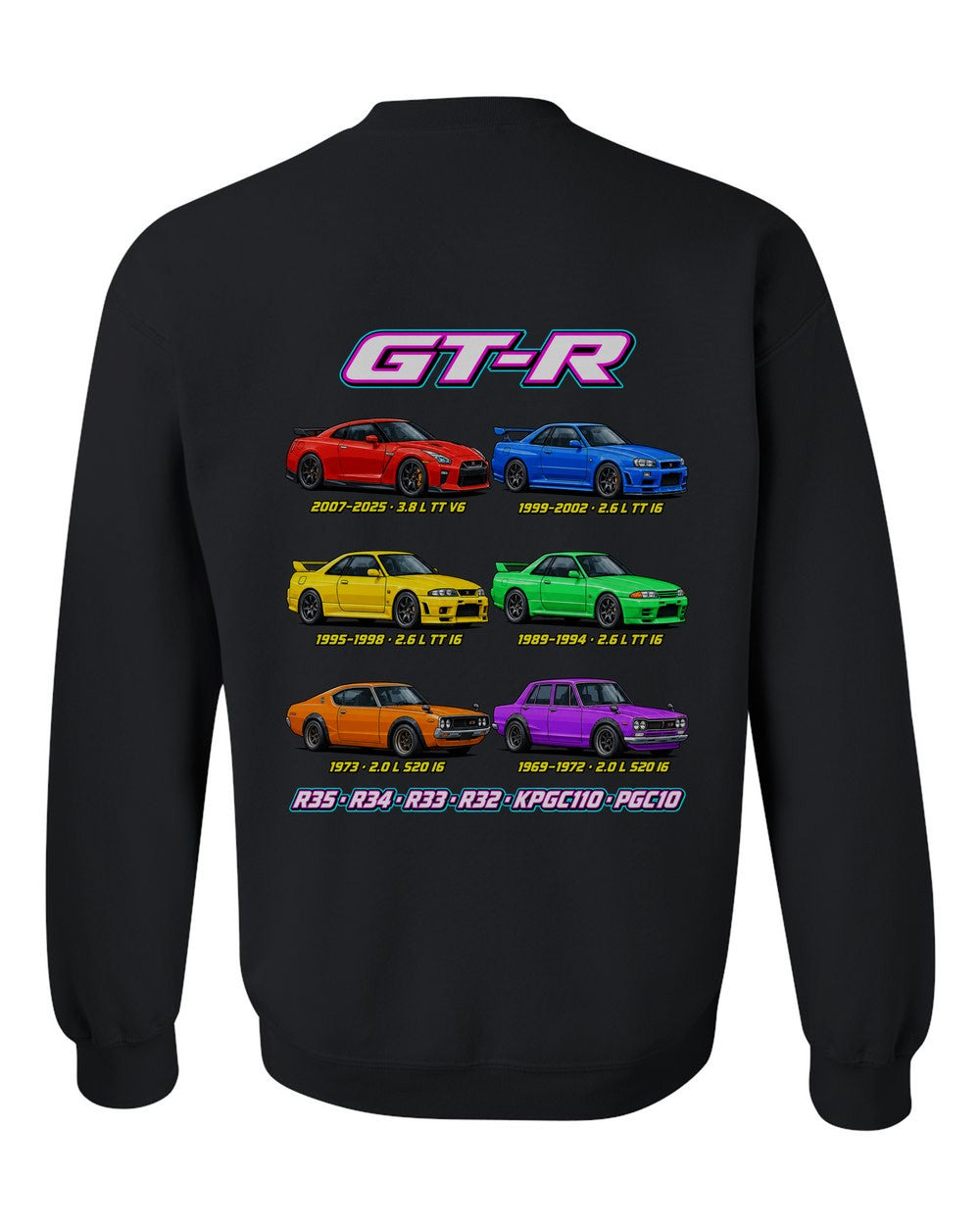 Nissan Skyline GT-R evolution poster black crewneck back view with the design
