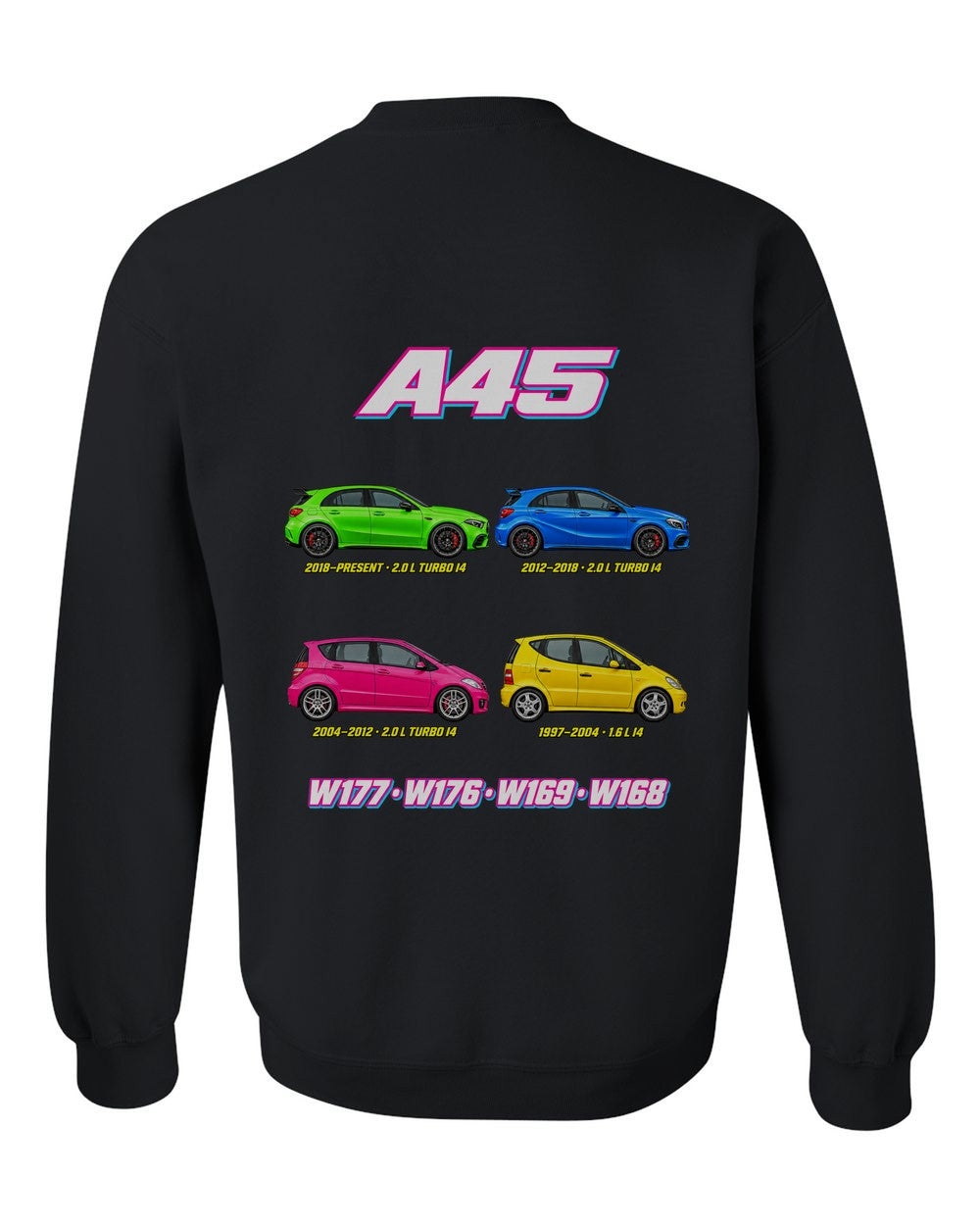Mercedes A Class evolution poster black crewneck back view with the design