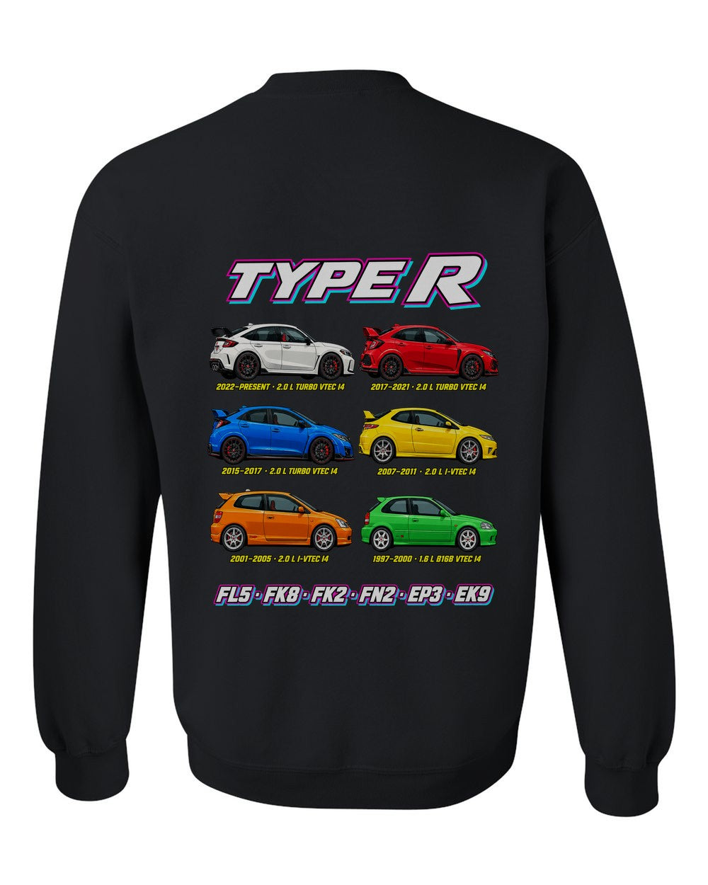Honda Civic Type R evolution poster black crewneck back view with the design