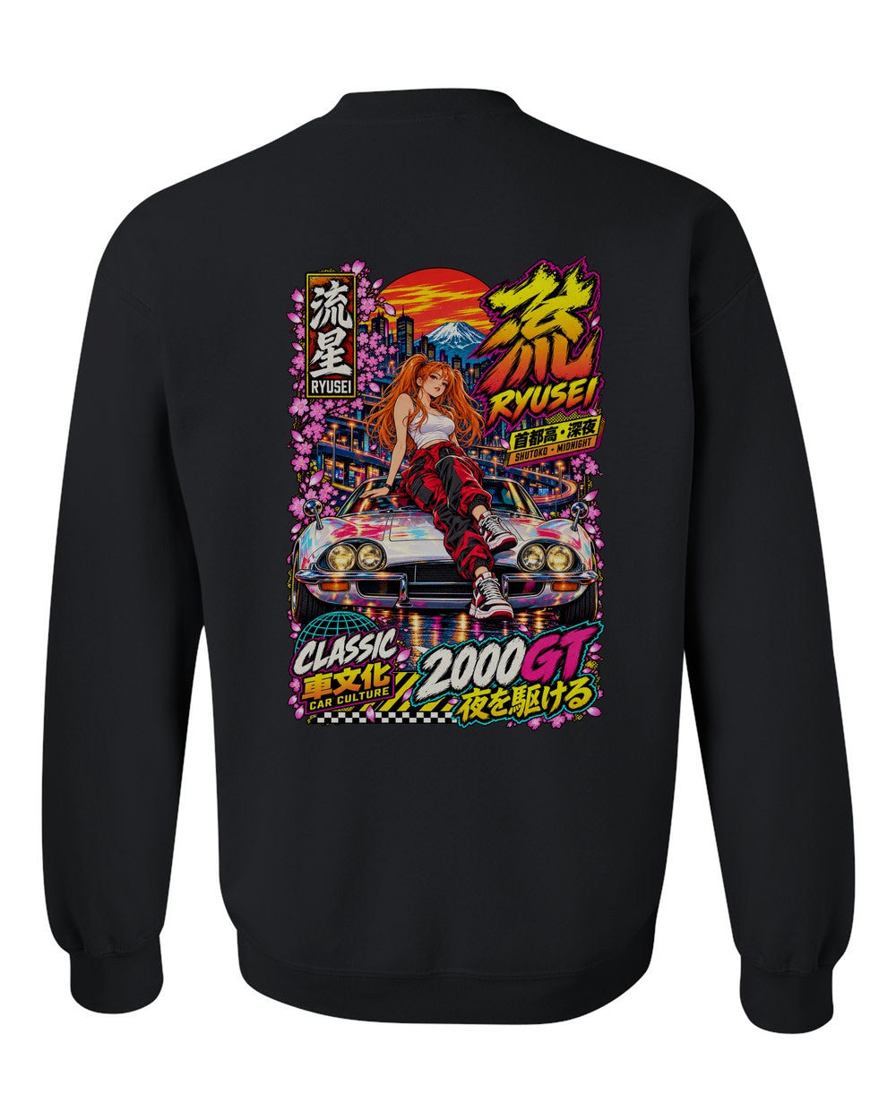 RYUSEI 2000GT full-back artwork black crewneck back view with the design