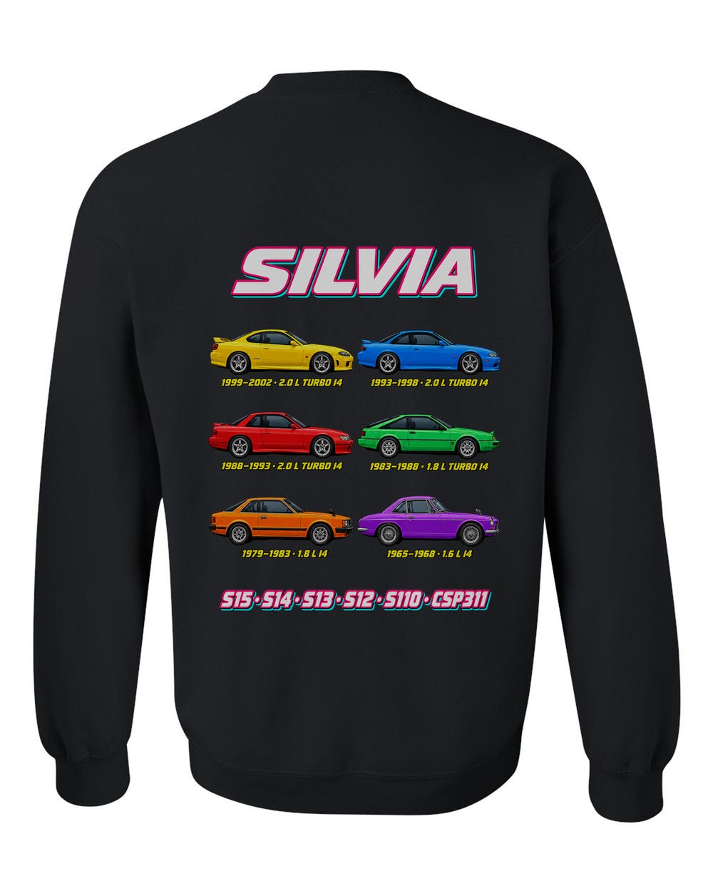 Nissan Silvia evolution poster black crewneck back view with the design