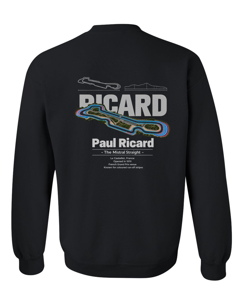 Paul Ricard black crewneck back view with the design