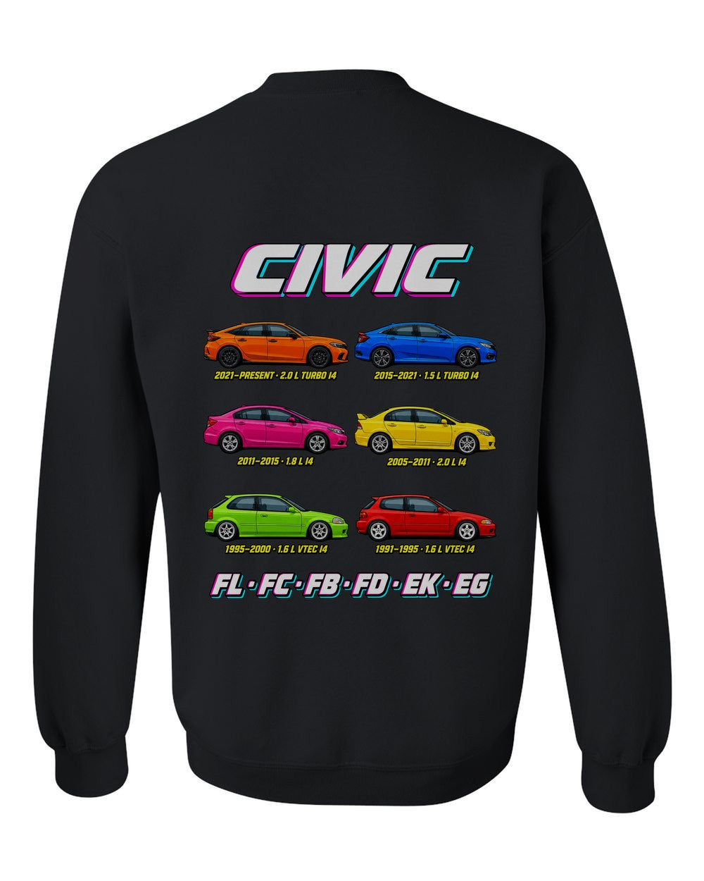 Honda Civic evolution poster black crewneck back view with the design