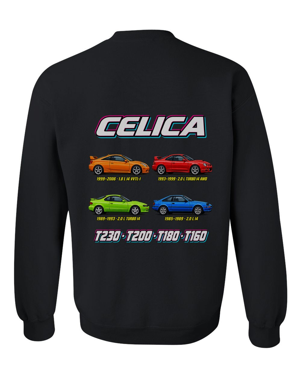 Toyota Celica evolution poster black crewneck back view with the design