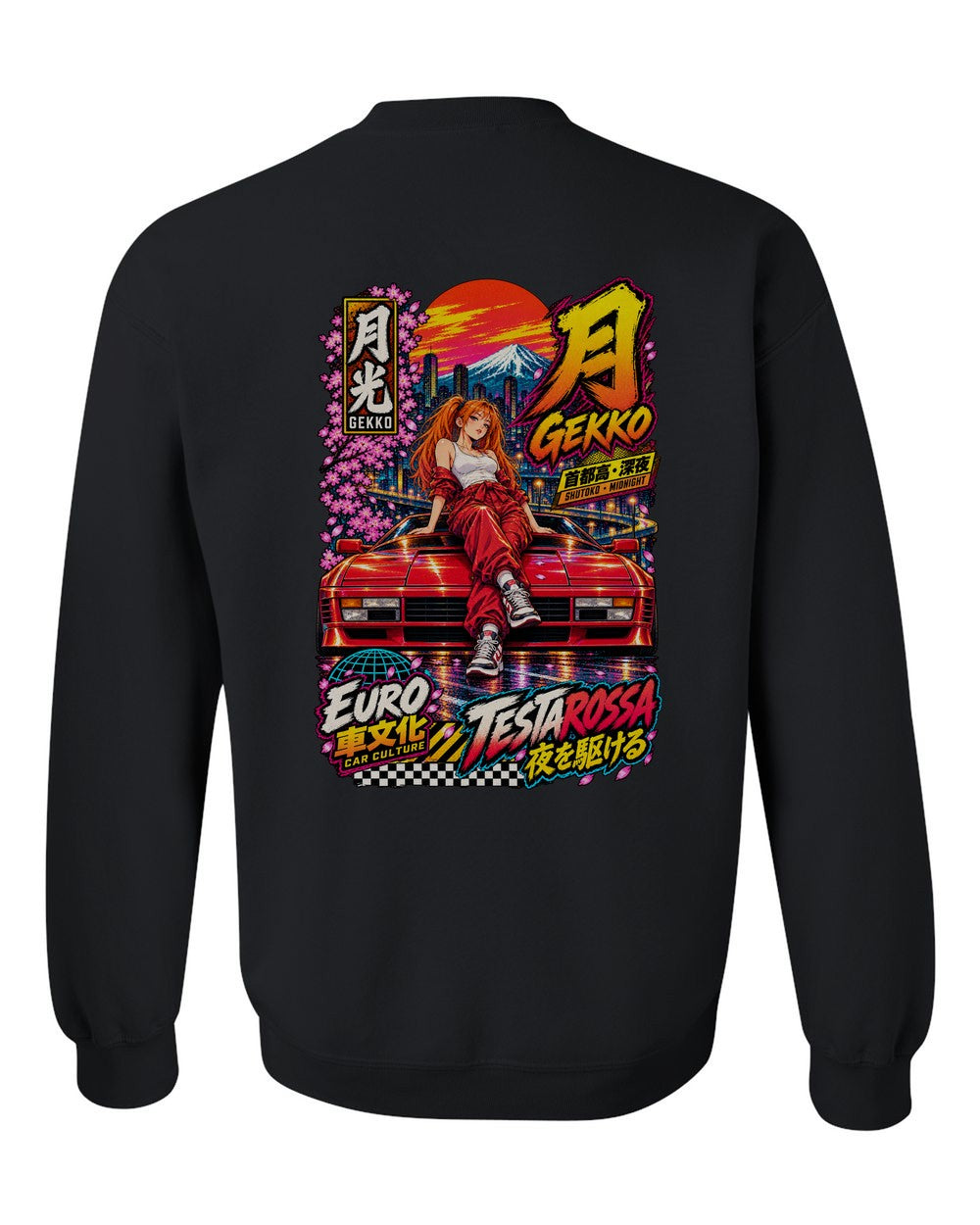 GEKKO TESTAROSSA full-back artwork black crewneck back view with the design
