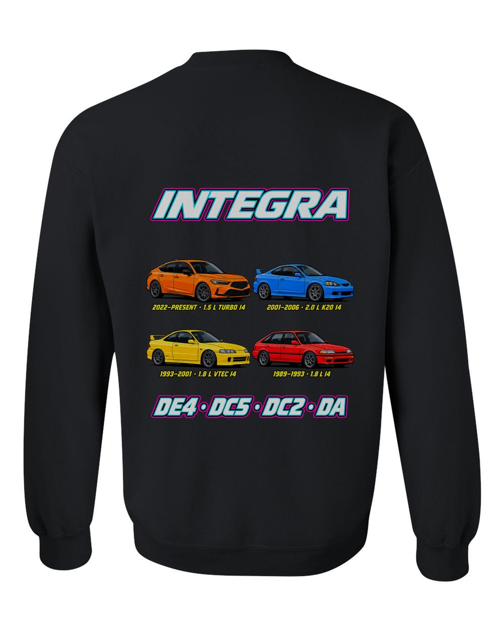 Honda Integra evolution poster black crewneck back view with the design