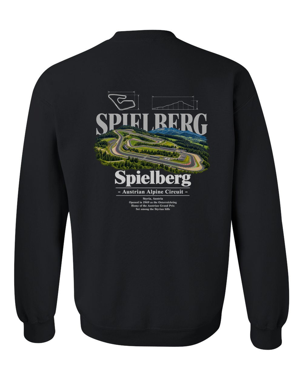 Spielberg black crewneck back view with the design