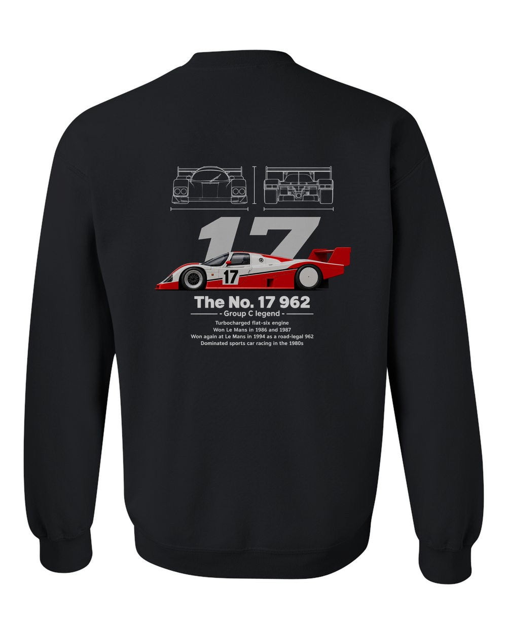 No. 17 962 black crewneck back view with the design