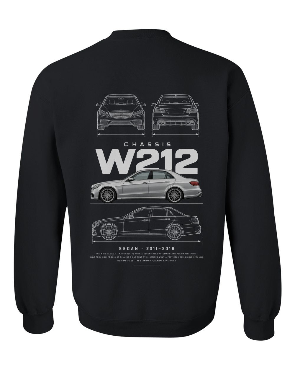W212 full-back artwork black crewneck back view with the design