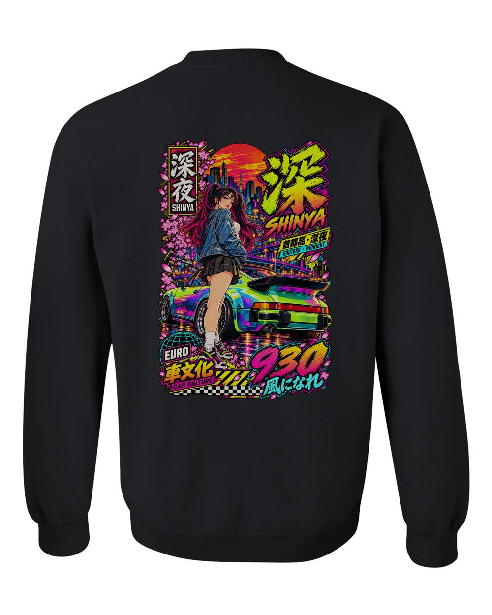 SHINYA 930 full-back artwork black crewneck back view with the design