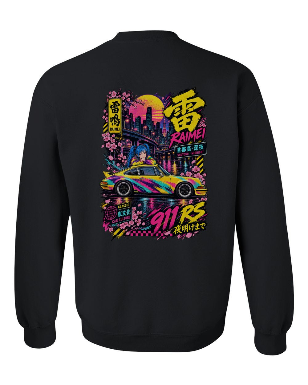 RAIMEI 911 RS full-back artwork black crewneck back view with the design