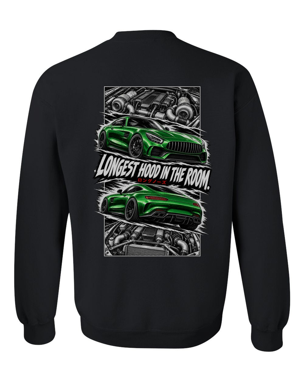 Mercedes-AMG Gt torn poster black crewneck back view with the design