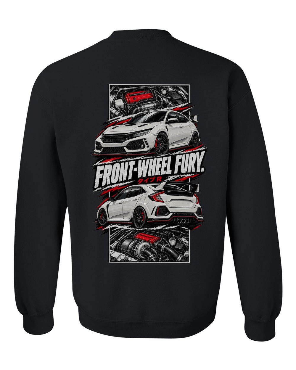 Honda Civic Fk8 torn poster black crewneck back view with the design