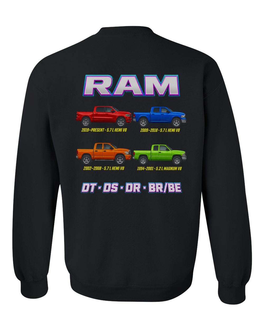 RAM 1500 evolution poster black crewneck back view with the design
