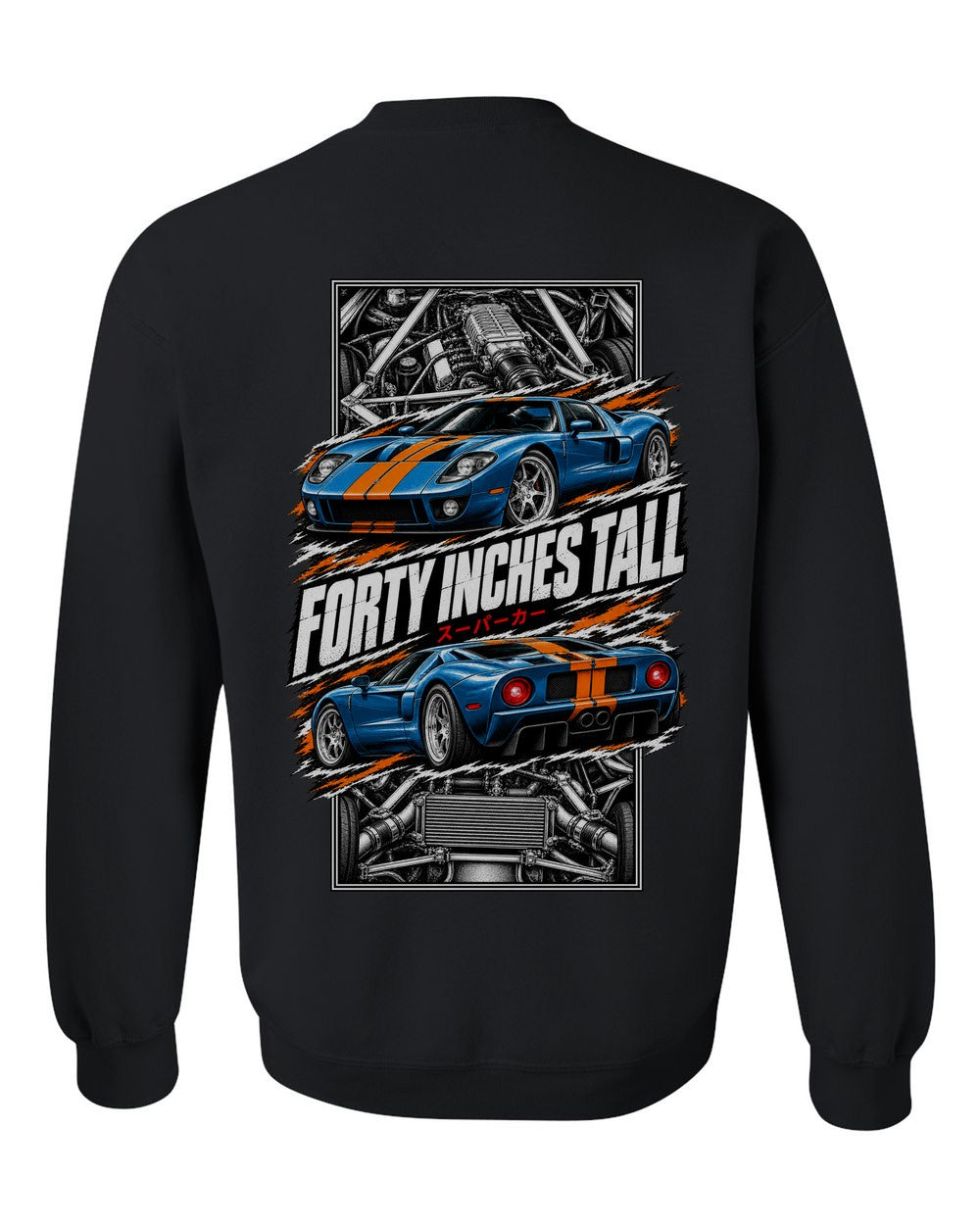 Ford Gt torn poster black crewneck back view with the design