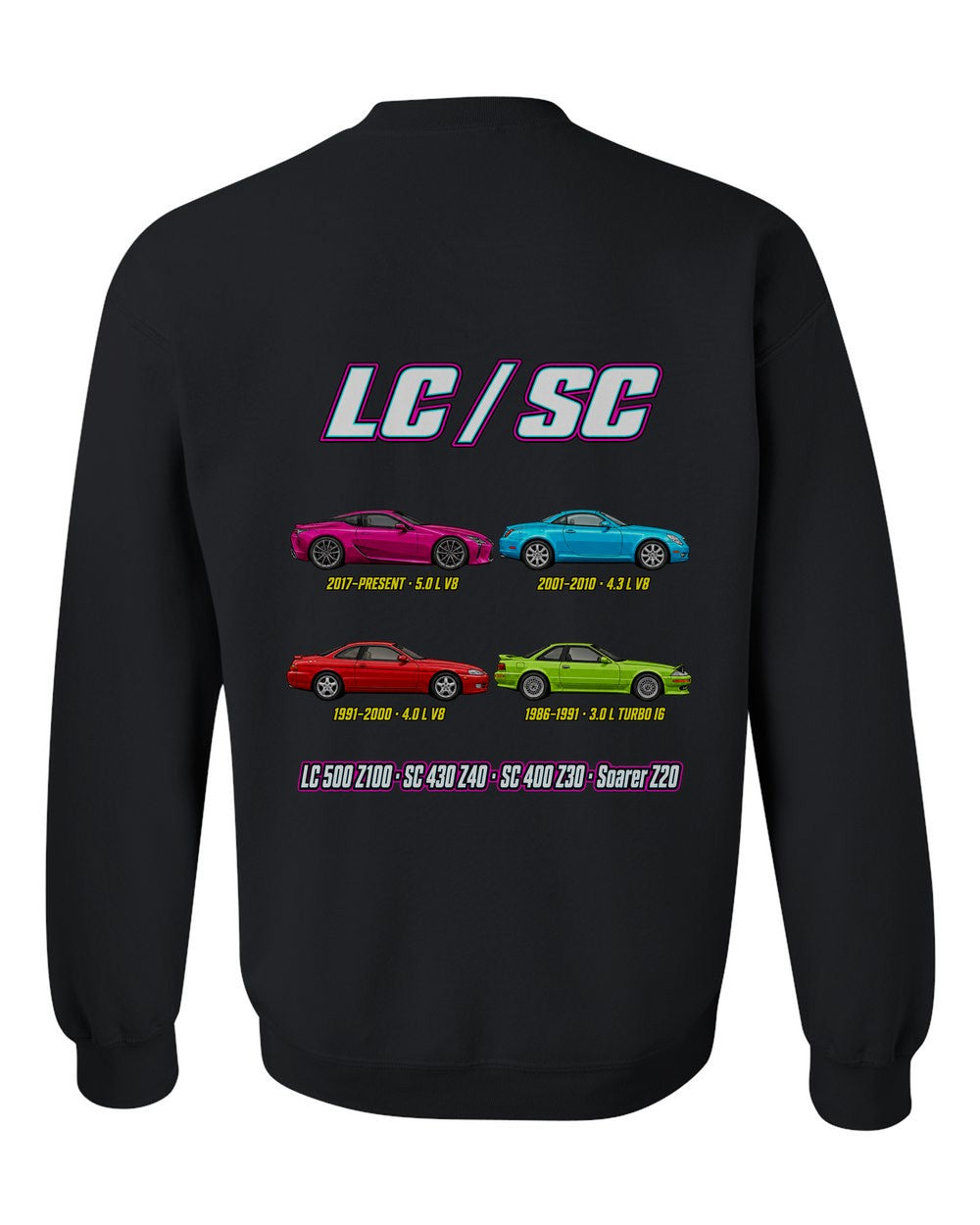 Lexus SC LC evolution poster black crewneck back view with the design