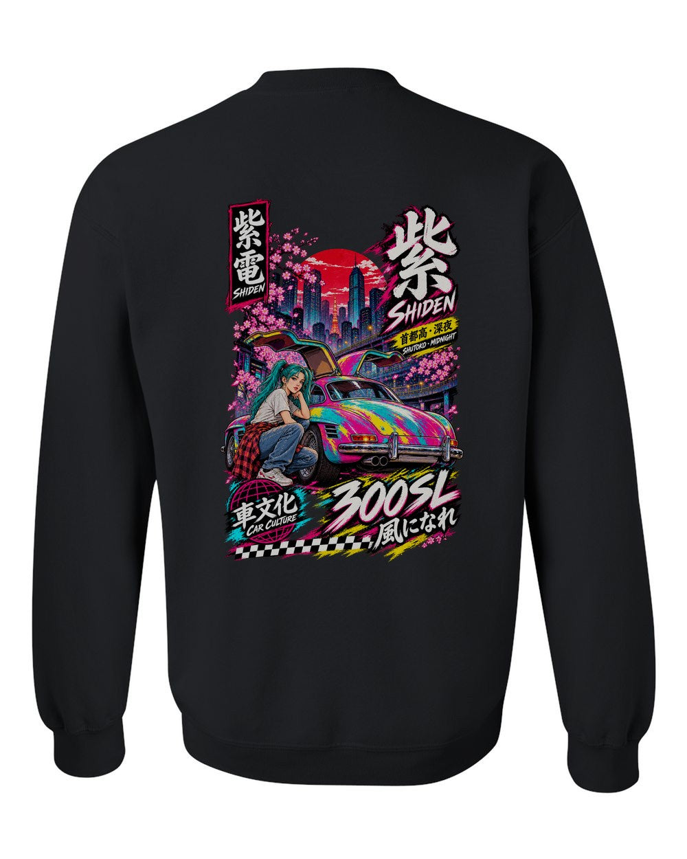 SHIDEN 300SL full-back artwork black crewneck back view with the design