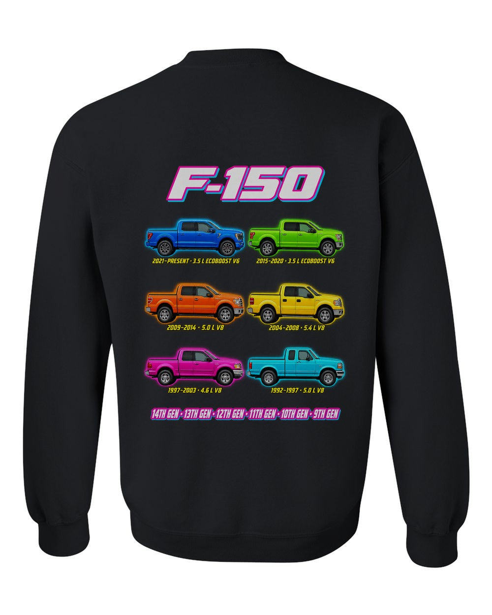 Ford F-150 evolution poster black crewneck back view with the design
