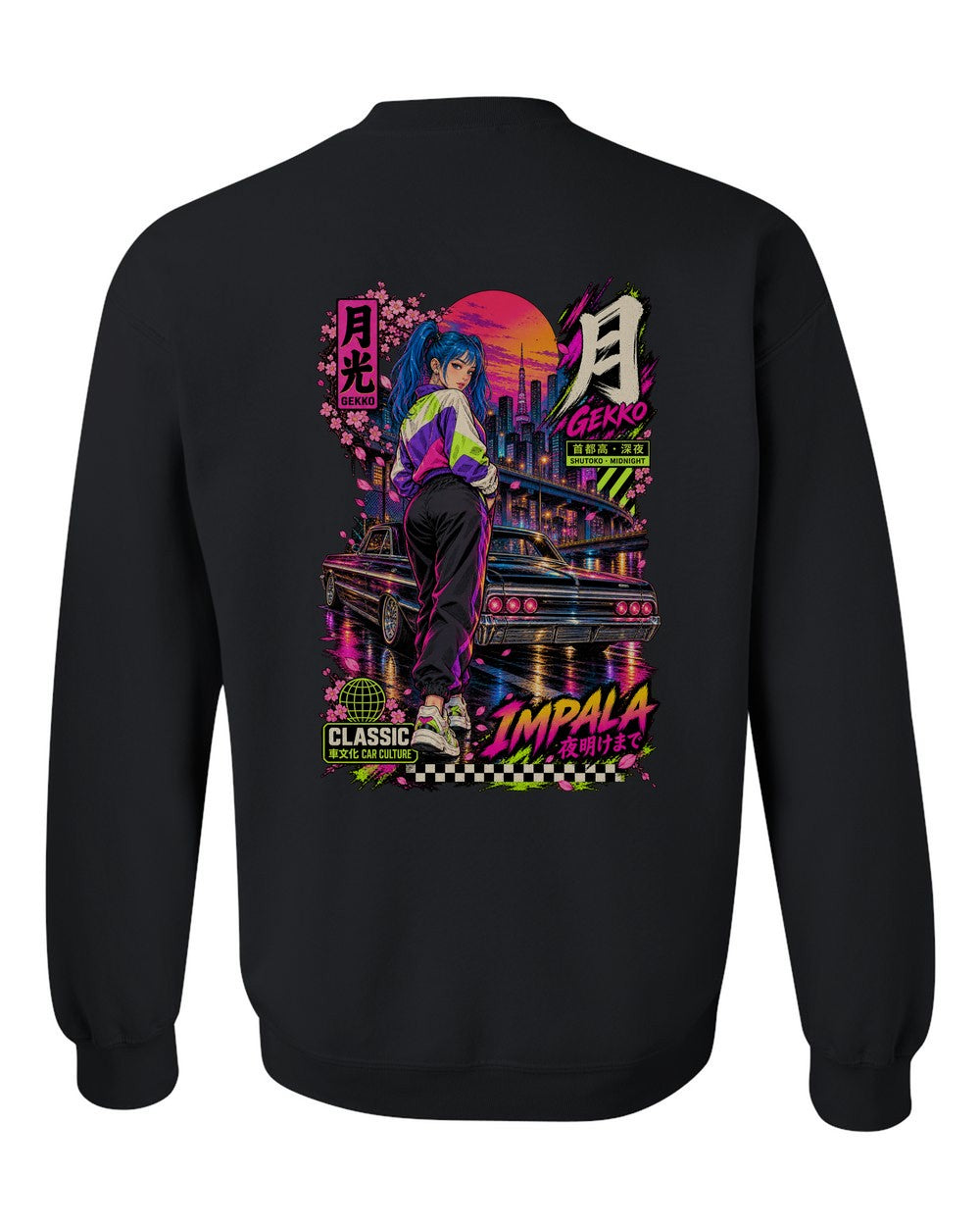 GEKKO IMPALA full-back artwork black crewneck back view with the design