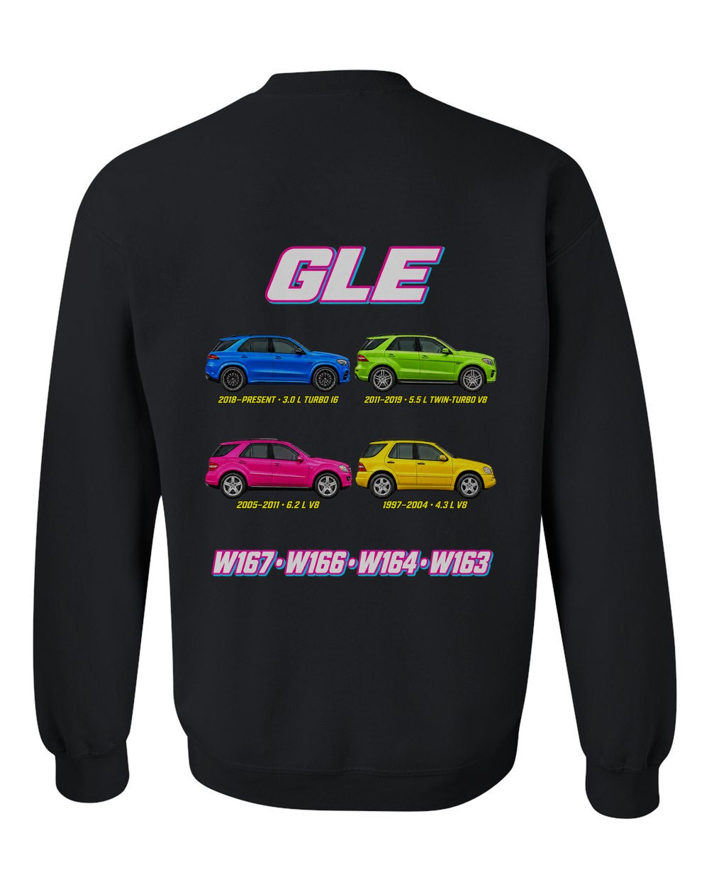 Mercedes GLE ML evolution poster black crewneck back view with the design