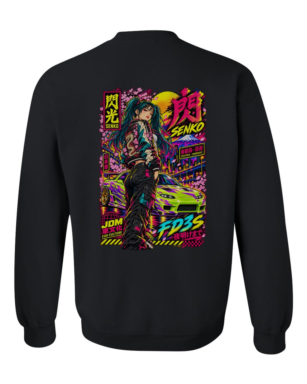 SENKO FD3S full-back artwork black crewneck back view with the design