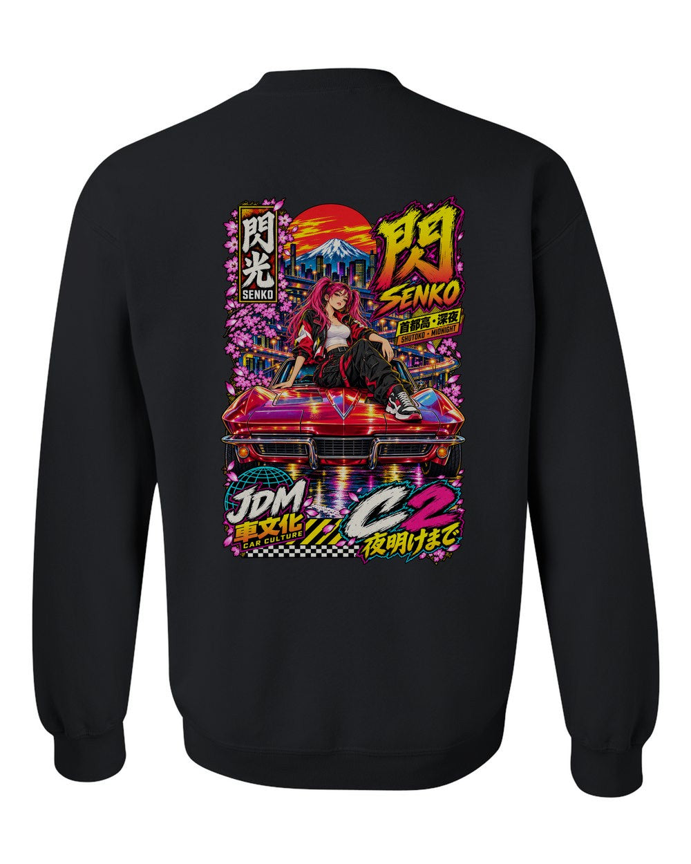SENKO C2 full-back artwork black crewneck back view with the design