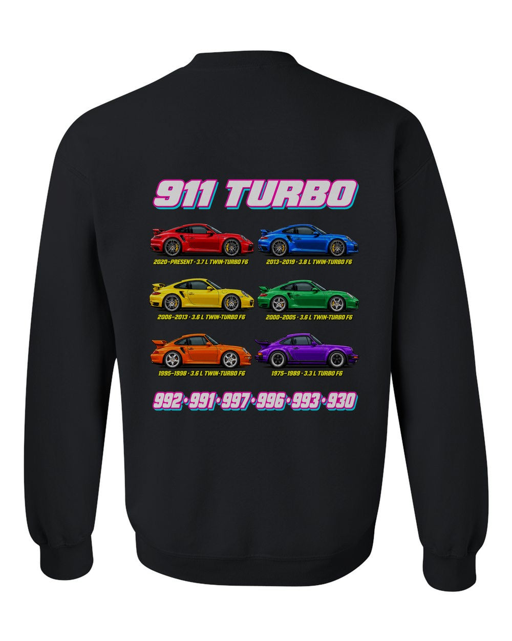 Porsche 911 Turbo evolution poster black crewneck back view with the design