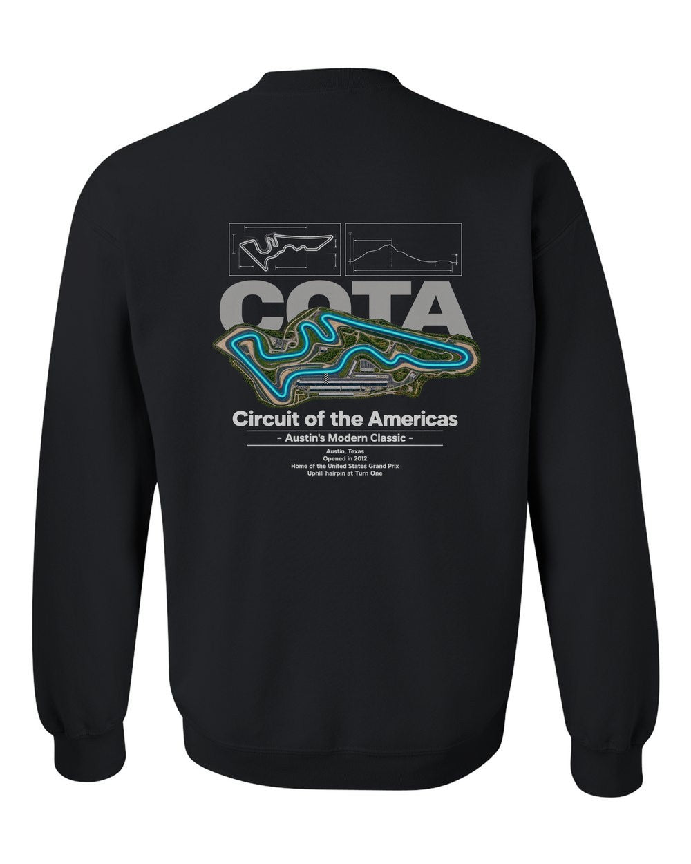 Circuit of the Americas black crewneck back view with the design