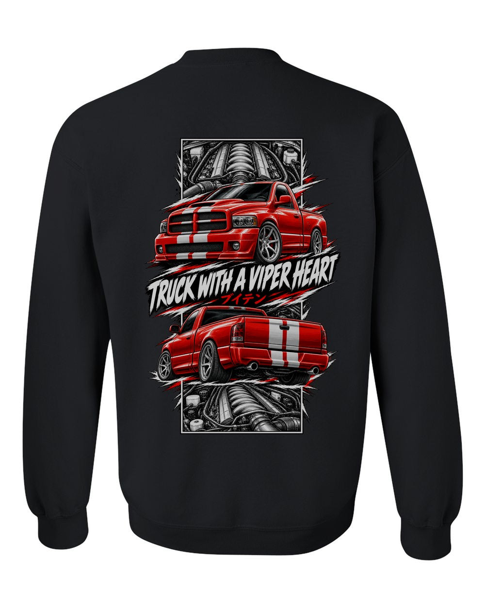 Dodge RAM SRT-10 torn poster black crewneck back view with the design