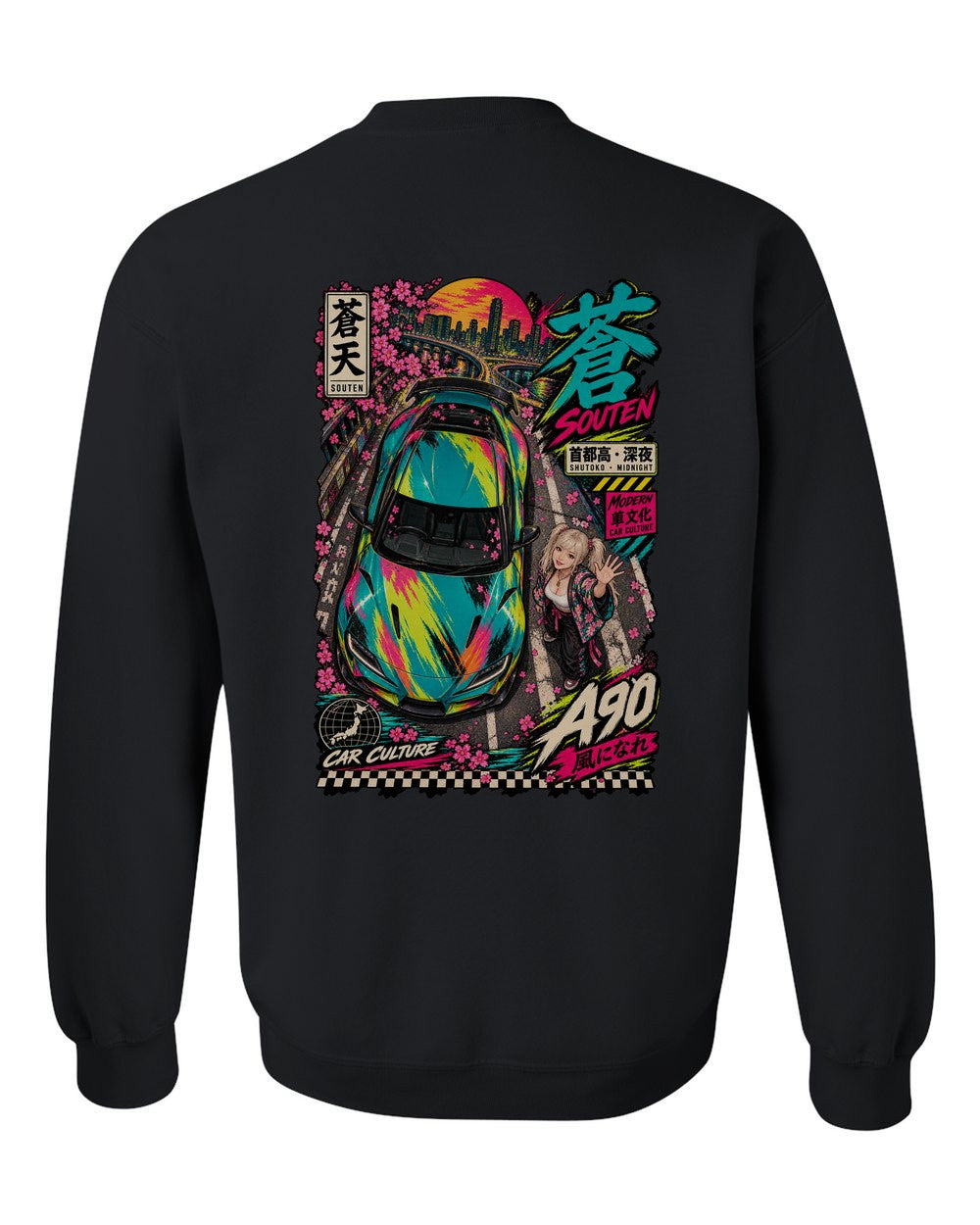SOUTEN A90 full-back artwork black crewneck back view with the design
