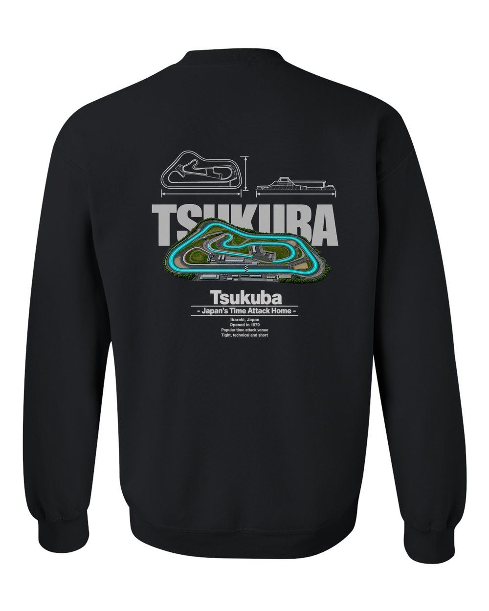 Tsukuba black crewneck back view with the design