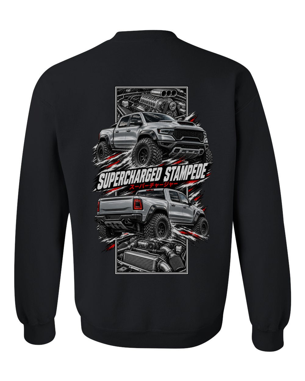 RAM 1500 Trx torn poster black crewneck back view with the design